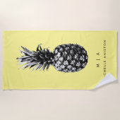 Elegante gele ananas | Monogram Aangepast Strandlaken (Voorkant)