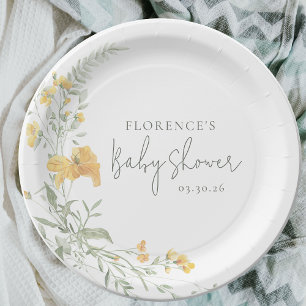Elegante Gele Bloem Baby Shower Papieren Bordje