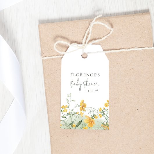 Elegante Gele Bloem Cadeaubijslage Cadeaulabel