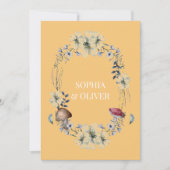 Elegante gele bloem en paddenstoel krans bruiloft kaart (Voorkant)