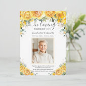 Elegante gele bloem foto begrafenis gedenkteken bedankkaart (Staand voorkant)