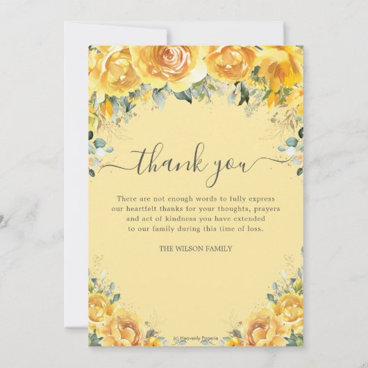 Elegante gele bloem foto begrafenis gedenkteken bedankkaart (Achterkant)