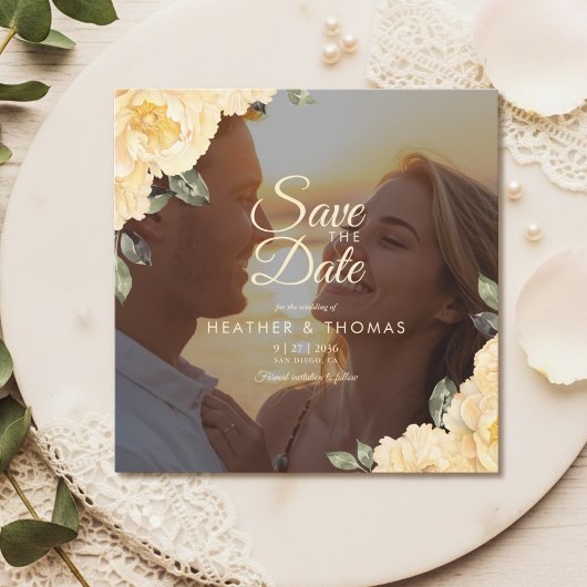 Elegante Gele Bloem Foto Save The Date