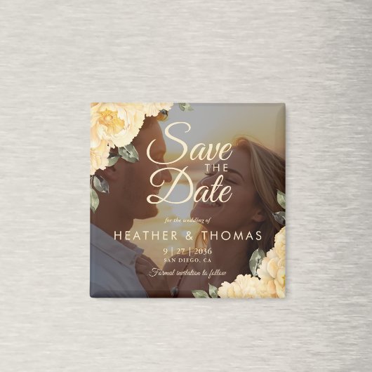 Elegante Gele Bloem Foto Save The Date Magneet