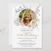 Elegante gele bloem foto verrassing 90e verjaardag kaart (Voorkant)