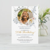 Elegante gele bloem foto verrassing 90e verjaardag kaart (Staand voorkant)