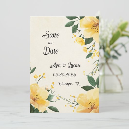 Elegante gele bloem Save the Date Kaart (Staand voorkant)