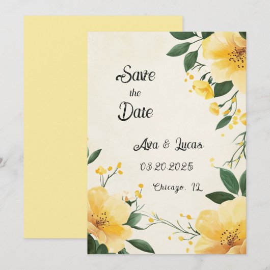 Elegante gele bloem Save the Date Kaart (Voorkant / Achterkant)