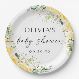 Elegante Gele Bloemen Baby Shower Papieren Bord