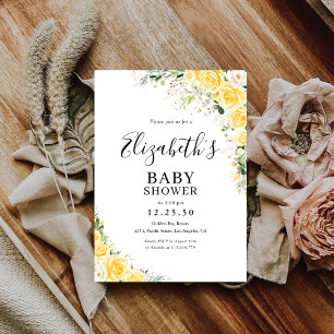 Elegante Gele Bloemen Baby Shower Uitnodiging