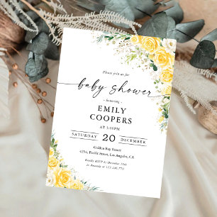 Elegante Gele Bloemen Baby Shower Uitnodiging