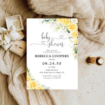 Elegante Gele Bloemen Baby Shower Uitnodiging