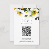 Elegante gele bloemen bruiloft reactie QR-code RSVP Kaartje (Voorkant)