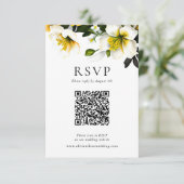 Elegante gele bloemen bruiloft reactie QR-code RSVP Kaartje (Staand voorkant)