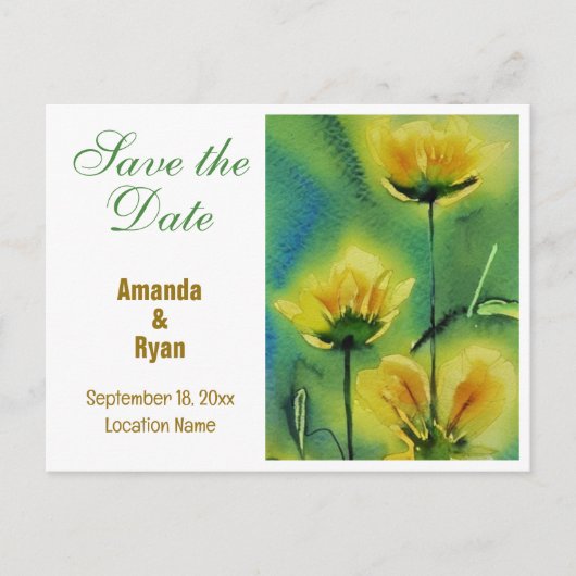 Elegante gele bloemen bruiloft Save the Date Aankondigingskaart (Voorkant)