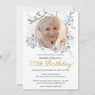 Elegante gele bloemen Custom Photo 70th Birthday Kaart