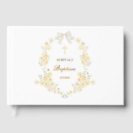 Elegante Gele Bloemen Frame Boog Doop Gastenboek