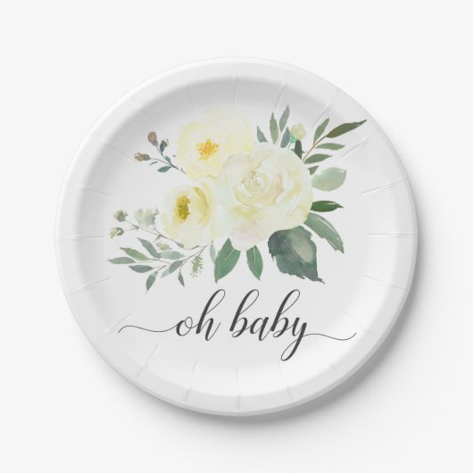 Elegante Gele Bloemen Oh Baby shower Bord (Voorkant)