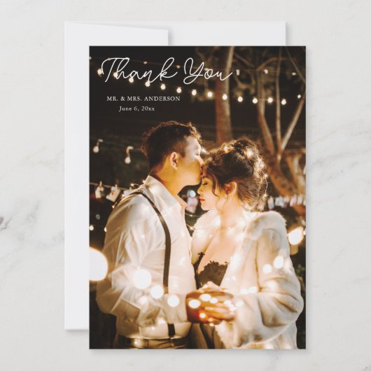 Elegante gele bloemen trouwfoto bedankkaart (Voorkant)