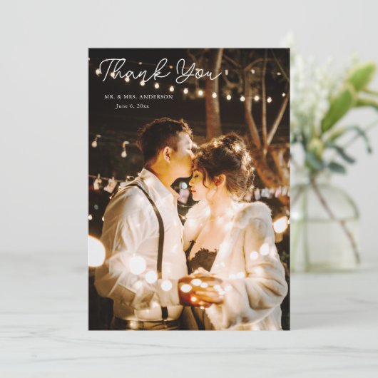 Elegante gele bloemen trouwfoto bedankkaart (Staand voorkant)