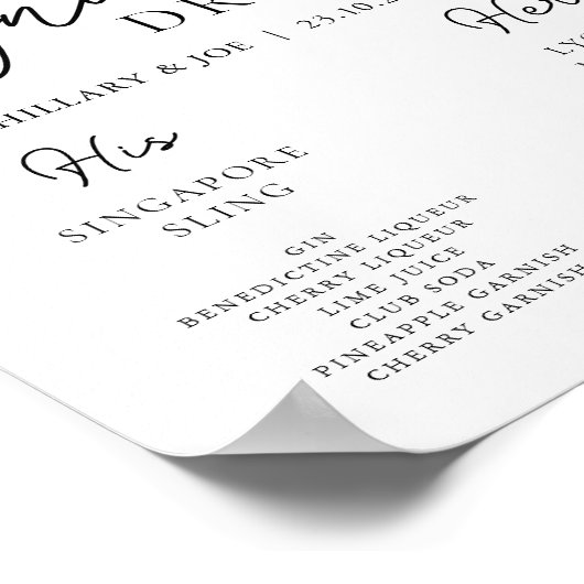 Elegante Gele Bloemen Trouwhandtekening Drinken Poster (Hoek)