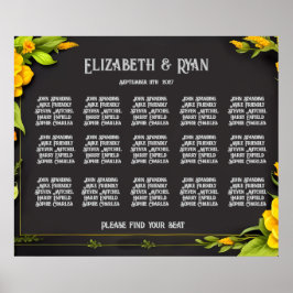 Elegante gele bloemen Trouwtafel Plan Poster