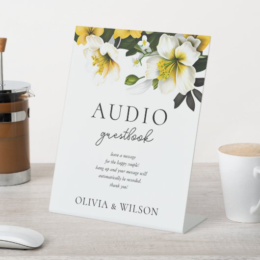 Elegante Gele Bloemen Trouwtelefoon Gastboek Reclamebord Met Voetstuk (Insitu)