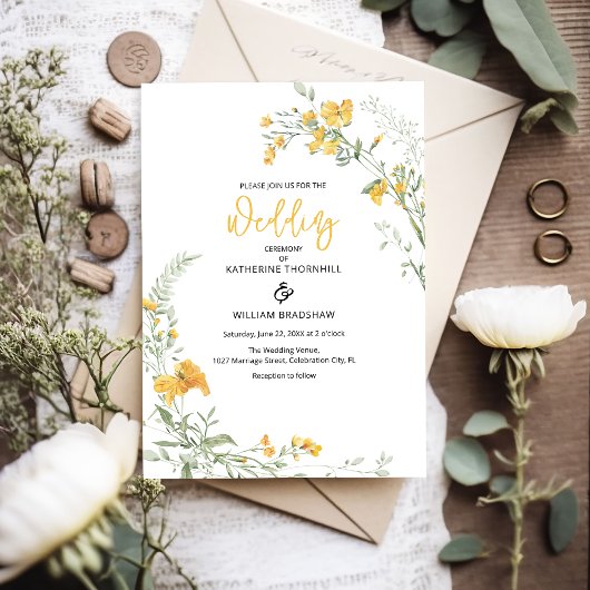 Elegante gele bloemenboho bruiloft uitnodiging