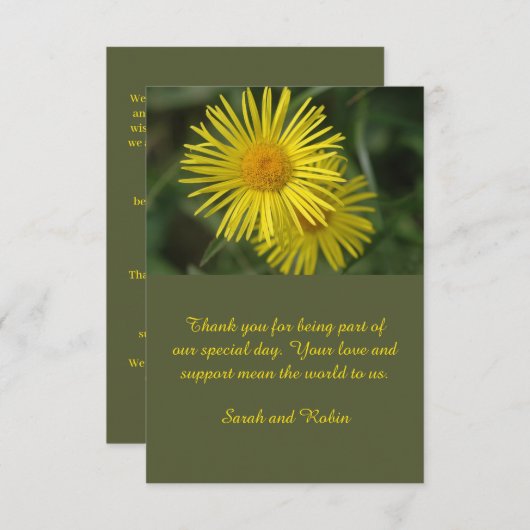 Elegante gele bloemenbruiloft bedankkaart (Voorkant / Achterkant)