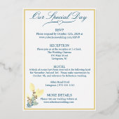 Elegante gele bloemenbruiloft folie uitnodiging (Achterkant)