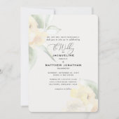 Elegante gele bloemengroen crème bruiloft kaart (Voorkant)
