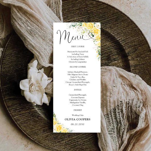 Elegante Gele Bloemenkinderfeestmenu Menu