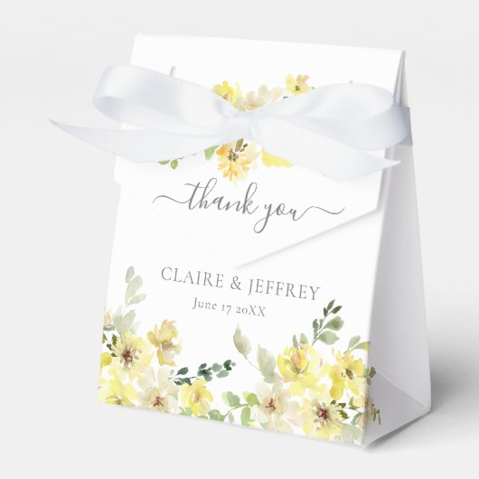 Elegante gele bloemenlente bruiloft bedankdoosjes (Voorkant Zijde)