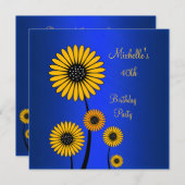 Elegante Gele Bloemige Blauwe 40e Verjaardag Kaart (Voorkant / Achterkant)