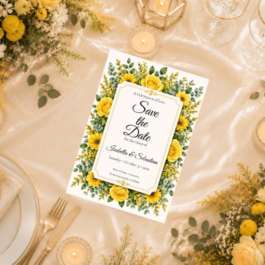 Elegante Gele Bloemige Bruiloft Save The Date