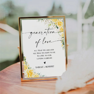 Elegante Gele Bloemige Generatie van Liefde Teken Reclamebord Met Voetstuk