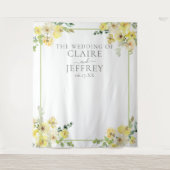 Elegante Gele Bloemige Salie Groene Trouw Achtergr Wandkleed (Voorkant)