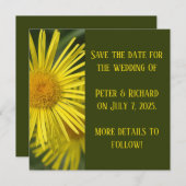 Elegante Gele Bloemige Save the Date Kaart (Voorkant / Achterkant)