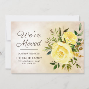 Elegante Gele Bloemrozen Adreswijziging Aankondiging