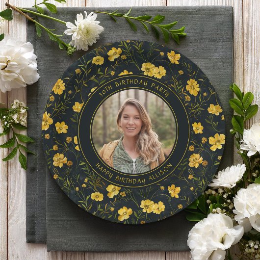 Elegante gele boterbloem bloemen verjaardagsfeestj papieren bordje