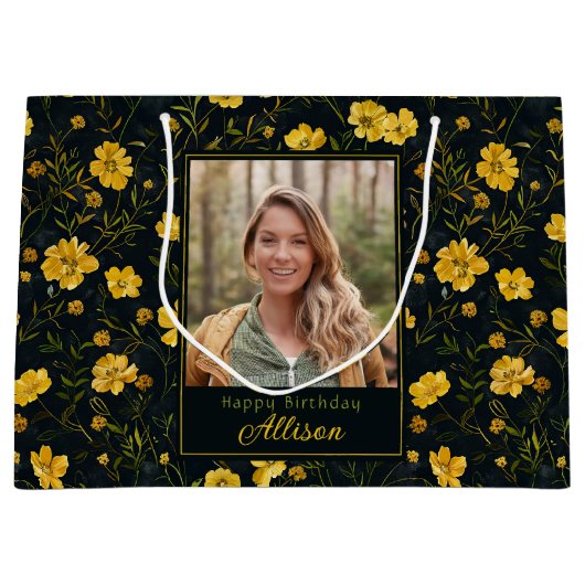 Elegante gele boterbloem foto verjaardag groot cadeauzakje (Voorkant)