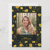 Elegante gele boterbloem foto verjaardag kaart (Voorkant)