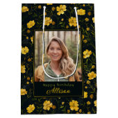 Elegante gele boterbloem foto verjaardag medium cadeauzakje (Achterkant)