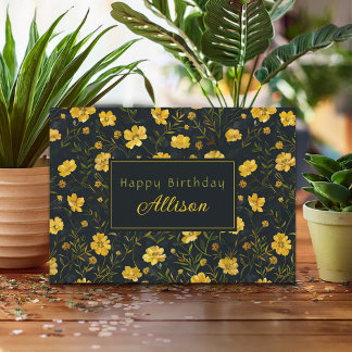 Elegante gele boterbloem patroon verjaardag kaart
