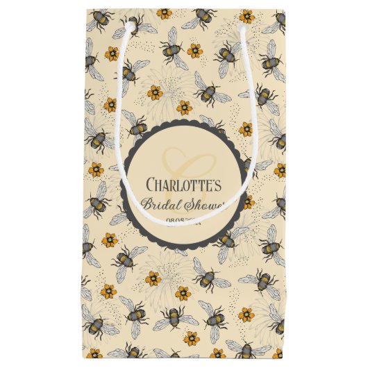 Elegante Gele Bruid-tot-Bij-Fleurige Bruiloftfeest Klein Cadeauzakje (Voorkant)