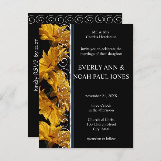 Elegante gele Daisy bruiloft uitnodiging (Voorkant / Achterkant)