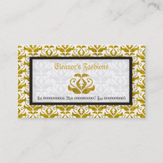 Elegante gele damast mode visitekaartjes (Voorkant)