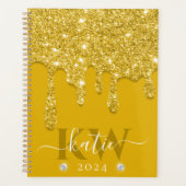 Elegante Gele Drip Glitter Monogram Planner (Voorkant)