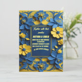 Elegante gele en blauwe huwelijksuitnodiging kaart (Staand voorkant)