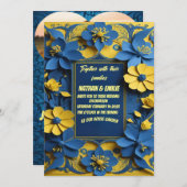 Elegante gele en blauwe huwelijksuitnodiging kaart (Voorkant / Achterkant)